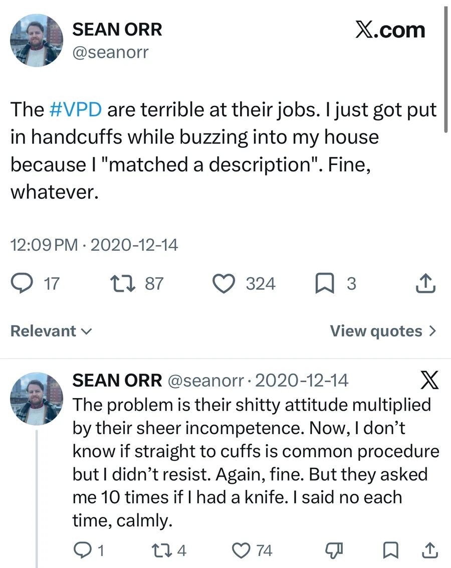 Handcuffed at his own door