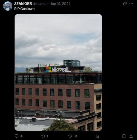 Critical of Microsoft opening an office in Gastown