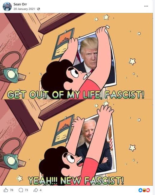 Shares a post calling Joe Biden fascist